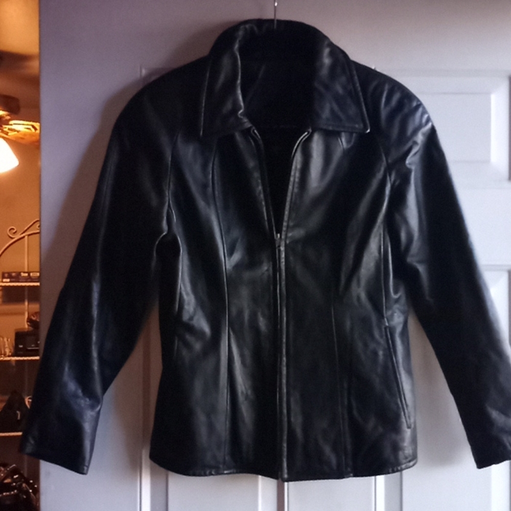 Used Women black leather jacket